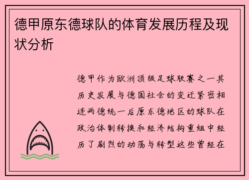 德甲原东德球队的体育发展历程及现状分析