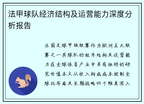 法甲球队经济结构及运营能力深度分析报告